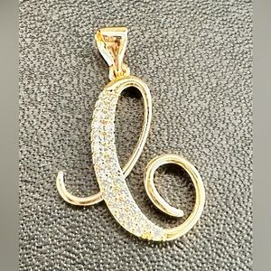 Rose Gold Initial C Pendant with Crystals